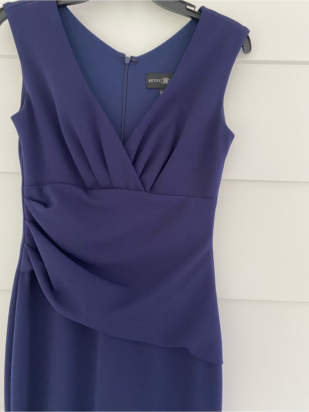 Betsy & Adam Deep Navy V-Neck Draped Sheath Dress